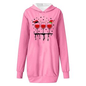 Generisch Noel Baskı 2025 Modern Kapüşonlu Uzun Kollu Pembe-B Kadın Sweatshirt