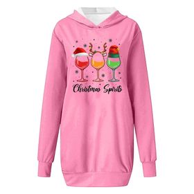 Generisch Noel Baskı 2025 Modern Kapüşonlu Uzun Kollu Pembe-C Kadın Sweatshirt