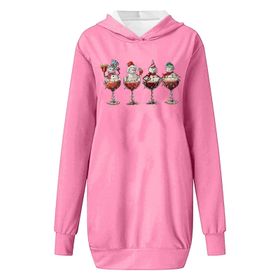 Generisch Noel Baskı 2025 Modern Kapüşonlu Uzun Kollu Pembe-D Kadın Sweatshirt