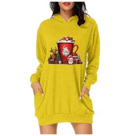 Generisch Noel Baskı 2025 Modern Kapüşonlu Uzun Kollu Sarı 5 Kadın Sweatshirt