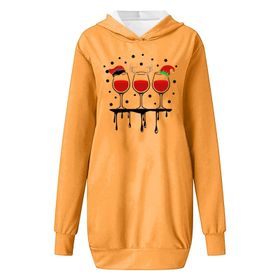 Generisch Noel Baskı 2025 Modern Kapüşonlu Uzun Kollu Sarı-B Kadın Sweatshirt