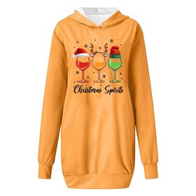 Generisch Noel Baskı 2025 Modern Kapüşonlu Uzun Kollu Sarı-C Kadın Sweatshirt