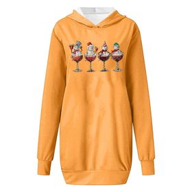 Generisch Noel Baskı 2025 Modern Kapüşonlu Uzun Kollu Sarı-D Kadın Sweatshirt