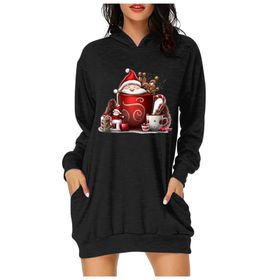Generisch Noel Baskı 2025 Modern Kapüşonlu Uzun Kollu Siyah 4 Kadın Sweatshirt