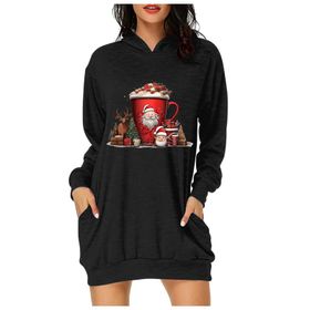 Generisch Noel Baskı 2025 Modern Kapüşonlu Uzun Kollu Siyah 5 Kadın Sweatshirt