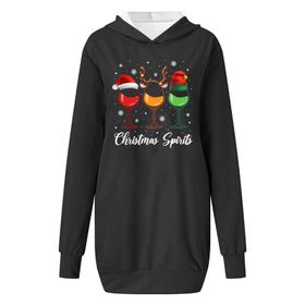 Generisch Noel Baskı 2025 Modern Kapüşonlu Uzun Kollu Siyah-C Kadın Sweatshirt