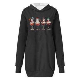 Generisch Noel Baskı 2025 Modern Kapüşonlu Uzun Kollu Siyah-D Kadın Sweatshirt