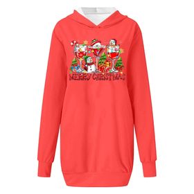 Generisch Noel Baskı 2025 Modern Kapüşonlu Uzun Kollu Turuncu-A Kadın Sweatshirt