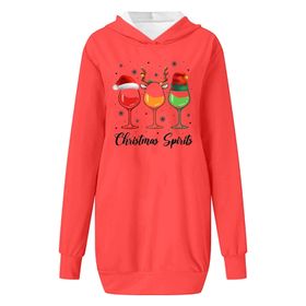Generisch Noel Baskı 2025 Modern Kapüşonlu Uzun Kollu Turuncu-C Kadın Sweatshirt