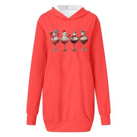 Generisch Noel Baskı 2025 Modern Kapüşonlu Uzun Kollu Turuncu-D Kadın Sweatshirt
