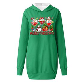 Generisch Noel Baskı 2025 Modern Kapüşonlu Uzun Kollu Yeşil-A Kadın Sweatshirt