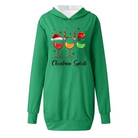 Generisch Noel Baskı 2025 Modern Kapüşonlu Uzun Kollu Yeşil-C Kadın Sweatshirt