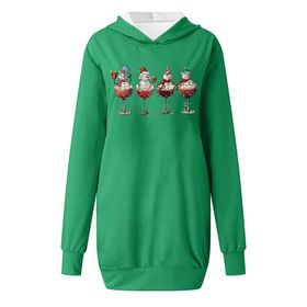 Generisch Noel Baskı 2025 Modern Kapüşonlu Uzun Kollu Yeşil Kadın Sweatshirt