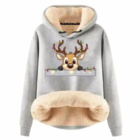 Generisch Noel Baskılı 2025 Boş Zaman Kapüşonlu Uzun Kollu Açık Gri-B Kadın Sweatshirt