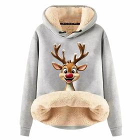 Generisch Noel Baskılı 2025 Boş Zaman Kapüşonlu Uzun Kollu Açık Gri-H Kadın Sweatshirt