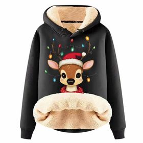 Generisch Noel Baskılı 2025 Boş Zaman Kapüşonlu Uzun Kollu Siyah-D Kadın Sweatshirt