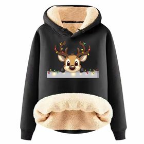 Generisch Noel Baskılı 2025 Boş Zaman Kapüşonlu Uzun Kollu Siyah Schwarz-B Kadın Sweatshirt