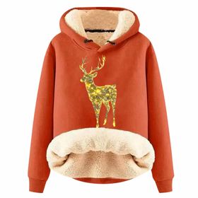 Generisch Noel Baskılı 2025 Boş Zaman Kapüşonlu Uzun Kollu Turuncu-F Kadın Sweatshirt