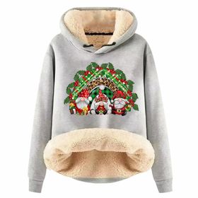 Generisch Noel Baskılı 2025 Boş Zaman Kışlık Kapüşonlu Uzun Kollu A-Açık Gri Kadın Sweatshirt