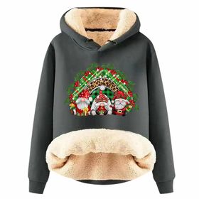 Generisch Noel Baskılı 2025 Boş Zaman Kışlık Kapüşonlu Uzun Kollu A-Gri Kadın Sweatshirt