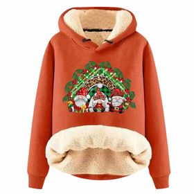 Generisch Noel Baskılı 2025 Boş Zaman Kışlık Kapüşonlu Uzun Kollu A-Turuncu Kadın Sweatshirt