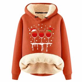 Generisch Noel Baskılı 2025 Boş Zaman Kışlık Kapüşonlu Uzun Kollu D-Turuncu Kadın Sweatshirt