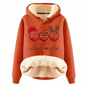 Generisch Noel Baskılı 2025 Boş Zaman Kışlık Kapüşonlu Uzun Kollu F-Turuncu Kadın Sweatshirt