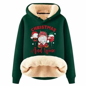 Generisch Noel Baskılı 2025 Boş Zaman Kışlık Kapüşonlu Uzun Kollu G-Dark Yeşil Kadın Sweatshirt