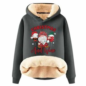 Generisch Noel Baskılı 2025 Boş Zaman Kışlık Kapüşonlu Uzun Kollu G-Gri Kadın Sweatshirt