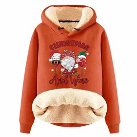 Generisch Noel Baskılı 2025 Boş Zaman Kışlık Kapüşonlu Uzun Kollu G-Turuncu Kadın Sweatshirt