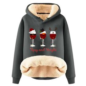 Generisch Noel Baskılı 2025 Boş Zaman Kışlık Kapüşonlu Uzun Kollu Gri-A Kadın Sweatshirt