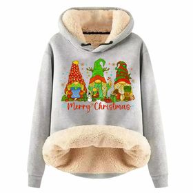 Generisch Noel Baskılı 2025 Boş Zaman Kışlık Kapüşonlu Uzun Kollu H-Light Gri Kadın Sweatshirt