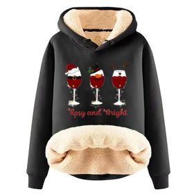 Generisch Noel Baskılı 2025 Boş Zaman Kışlık Kapüşonlu Uzun Kollu Siyah Schwarz A Kadın Sweatshirt