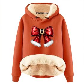 Generisch Noel Baskılı 2025 Boş Zaman Kışlık Kapüşonlu Uzun Kollu Turuncu-D Kadın Sweatshirt