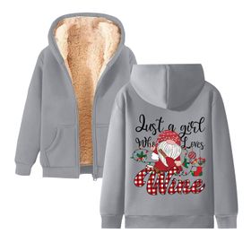 Generisch Noel Baskılı 2025 Kapüşonlu Kışlık Uzun Kollu Açık Gri-1 Kadın Sweatshirt