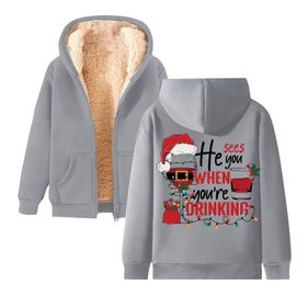 Generisch Noel Baskılı 2025 Kapüşonlu Kışlık Uzun Kollu Açık Gri-2 Kadın Sweatshirt