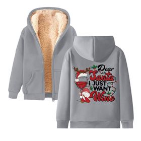 Generisch Noel Baskılı 2025 Kapüşonlu Kışlık Uzun Kollu Açık Gri-3 Kadın Sweatshirt
