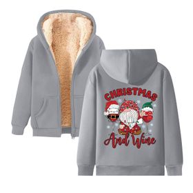 Generisch Noel Baskılı 2025 Kapüşonlu Kışlık Uzun Kollu Açık Gri-4 Kadın Sweatshirt
