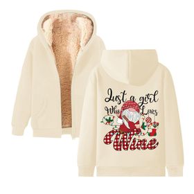 Generisch Noel Baskılı 2025 Kapüşonlu Kışlık Uzun Kollu Bej-1 Kadın Sweatshirt
