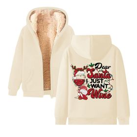 Generisch Noel Baskılı 2025 Kapüşonlu Kışlık Uzun Kollu Bej-3 Kadın Sweatshirt