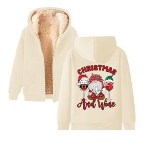 Generisch Noel Baskılı 2025 Kapüşonlu Kışlık Uzun Kollu Bej-4 Kadın Sweatshirt