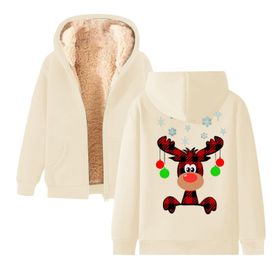 Generisch Noel Baskılı 2025 Kapüşonlu Kışlık Uzun Kollu Bej-5 Kadın Sweatshirt