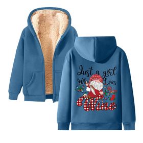 Generisch Noel Baskılı 2025 Kapüşonlu Kışlık Uzun Kollu Gök Mavisi-1 Kadın Sweatshirt