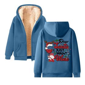 Generisch Noel Baskılı 2025 Kapüşonlu Kışlık Uzun Kollu Gök Mavisi-3 Kadın Sweatshirt