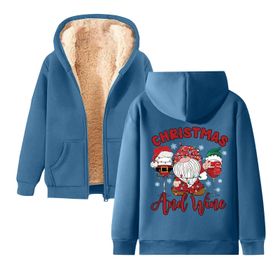Generisch Noel Baskılı 2025 Kapüşonlu Kışlık Uzun Kollu Gök Mavisi-4 Kadın Sweatshirt