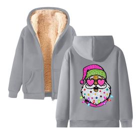 Generisch Noel Baskılı 2025 Kapüşonlu Kışlık Uzun Kollu Gündelik A-Açık Gri Kadın Sweatshirt