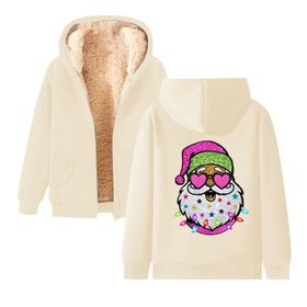 Generisch Noel Baskılı 2025 Kapüşonlu Kışlık Uzun Kollu Gündelik A-Bej Kadın Sweatshirt