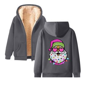 Generisch Noel Baskılı 2025 Kapüşonlu Kışlık Uzun Kollu Gündelik A-Gri Kadın Sweatshirt
