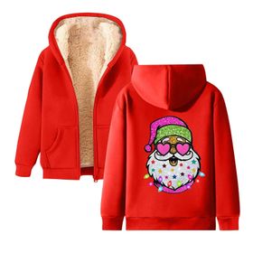 Generisch Noel Baskılı 2025 Kapüşonlu Kışlık Uzun Kollu Gündelik A-Kırmızı Kadın Sweatshirt