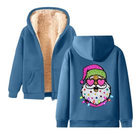 Generisch Noel Baskılı 2025 Kapüşonlu Kışlık Uzun Kollu Gündelik A-Mavi Kadın Sweatshirt